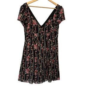 Hell Bunny Floral Mini Dress Womens Large Black Pink Retro Rockabilly Excellent
